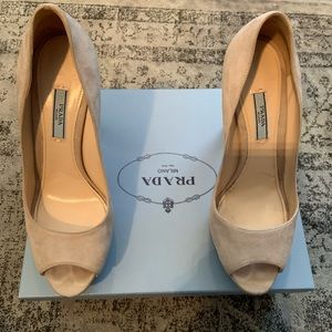 Gently used Prada Suede Nude Peeptoe Pumps